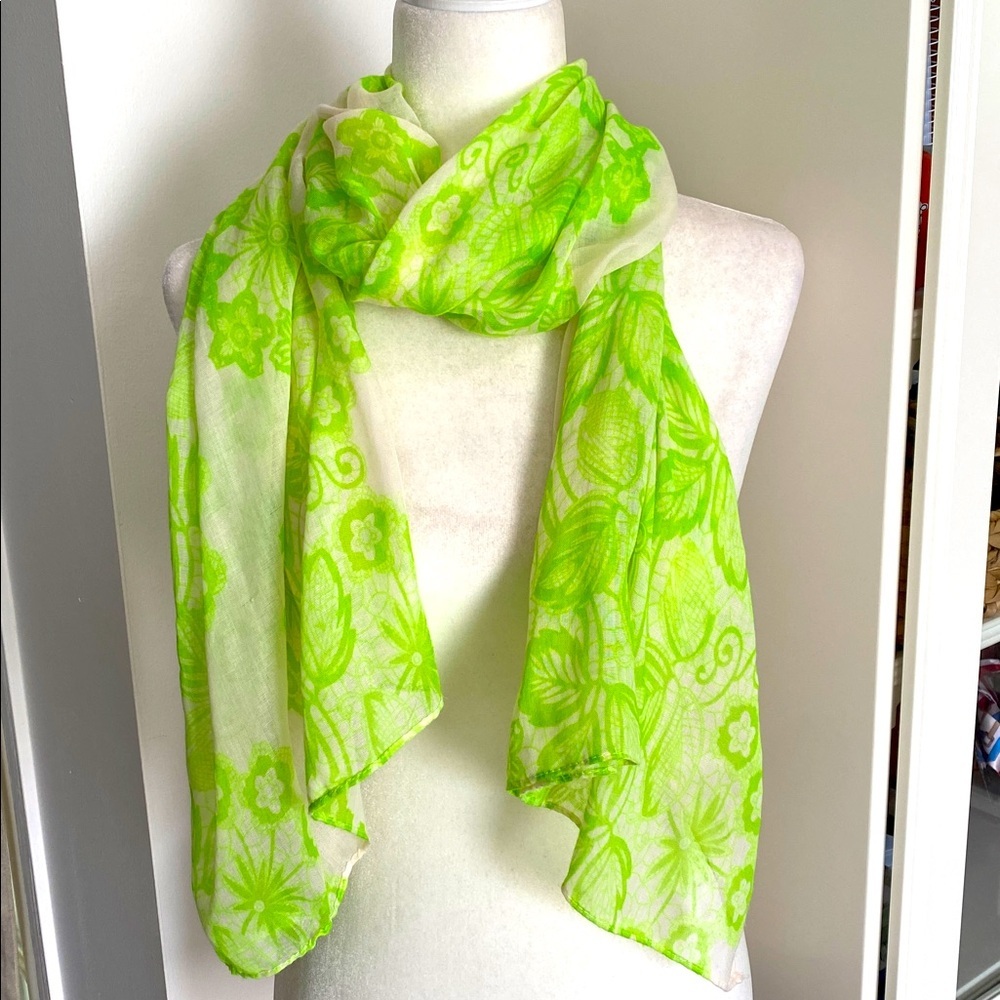 Lime Green Floral Scarf Lightweight Scarf Boho Chic Collegiate Whimsical - Picture 6 of 17